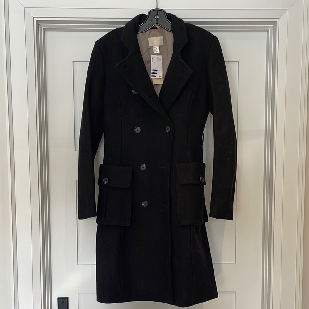 Women's H&M Black Double-Breasted Military style Coat